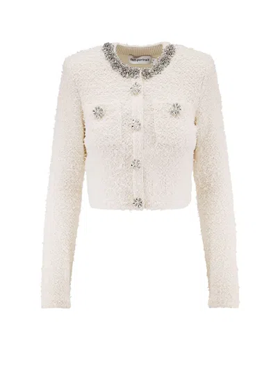 SELF-PORTRAIT COTTON BLEND CARDIGAN WITH RHINESTONES