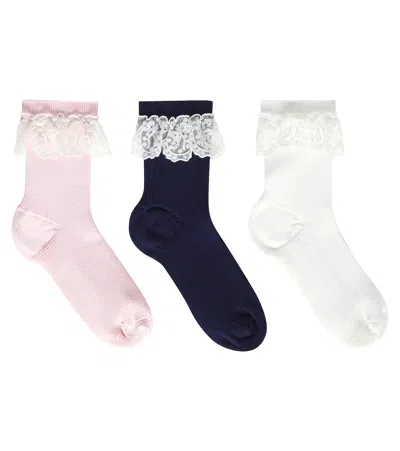 Self-portrait Kids' Lace-detailed Socks (pack Of Three) In White