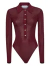 Self-portrait Self Portrait Women Burgundy Viscose Knit Long-sleeved Bodysuit In Burgundy