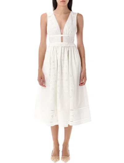 Self-portrait Cotton Broderie Midi Dress In White