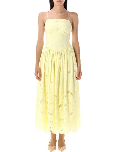Self-portrait Cotton Broderie Midi Dress In Yellow
