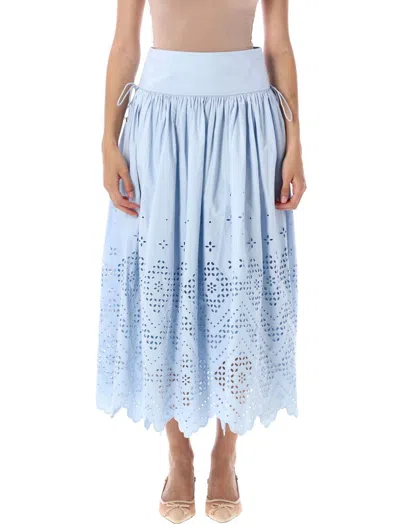 Self-portrait Cotton Broderie Midi Skirt In Blue