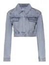 Self-portrait Crystal-embellished Denim Jacket In Azul