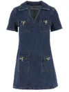 Self-portrait Cotton Denim Mini Dress In Blue