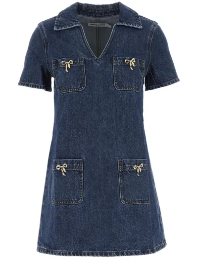 Self-portrait Cotton Denim Mini Dress In Blue
