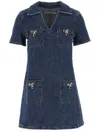 Self-portrait Cotton Denim Mini Dress In Blue