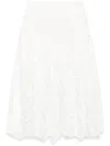 Self-portrait White Midi Skirt With Side Gathered Details And All-over Embroidery In Cotton Woman In 白色