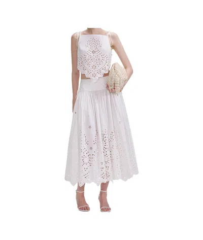Self-portrait Cotton Embroidered Midi Skirt In White