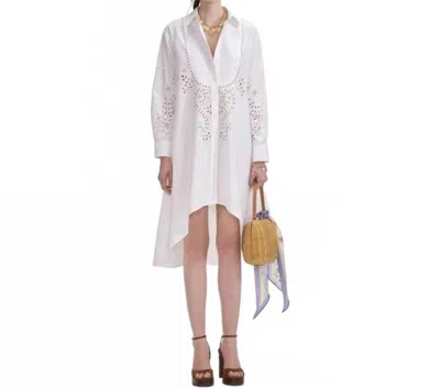 Self-portrait Cotton Embroidered Shirt Dress In Optic White