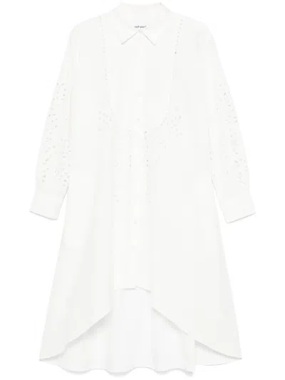 Self-portrait Cotton Embroidered Shirt Dress In Weiss