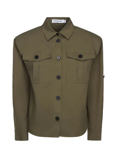 Self-portrait Cotton Gabardine Shirt In Green