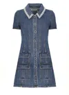 Self-portrait Fitted Denim Dress With Strass-detail Collar In Blue