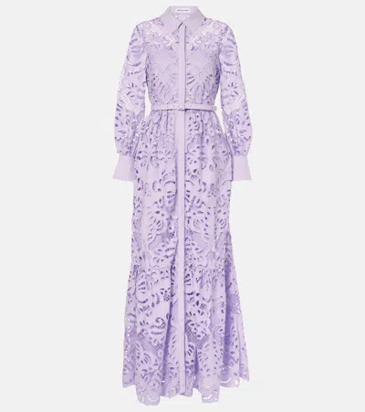 Self-portrait Cotton Lace Maxi Dress In Purple