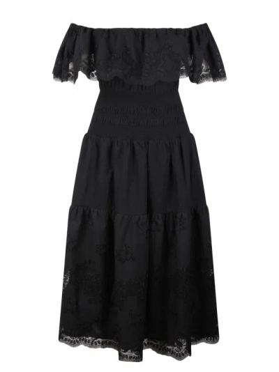 Self-portrait Cotton Midi Dress In Black