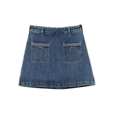 Self-portrait Denim Braided Mini Skirt In Blue