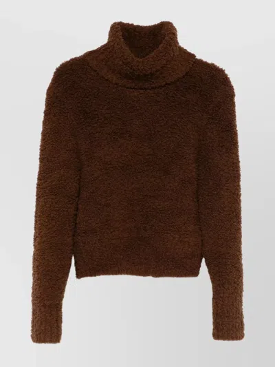 Self-portrait Cozy High Neck Turtleneck Knit Sweater In Brown