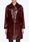 Self-portrait Womens Peter Pan Collar Boxy-fit Faux-leather Jacket Burgundy