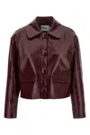 Self-portrait Womens Peter Pan Collar Boxy-fit Faux-leather Jacket Burgundy In Brown