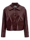 Self-portrait Womens Peter Pan Collar Boxy-fit Faux-leather Jacket Burgundy In Brown