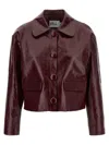 Self-portrait Womens Peter Pan Collar Boxy-fit Faux-leather Jacket Burgundy In Brown