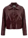 Self-portrait Womens Peter Pan Collar Boxy-fit Faux-leather Jacket Burgundy In Brown