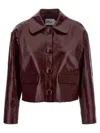 Self-portrait Leather Cropped Jacket In Burgundy