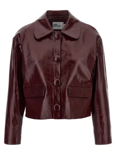 Self-portrait Craqué Leather Jacket In Brown