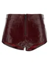 Self-portrait High-shine Burgundy Leather Shorts With Tailored Fit In White
