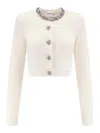 Self-portrait Alpaca Mixed Cardigan With Rhinestones In Neutral