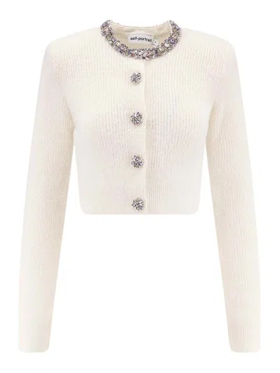 SELF-PORTRAIT ALPACA MIXED CARDIGAN WITH RHINESTONES