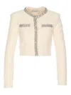 Self-portrait Crystal-embellished Knitted Cardigan In White