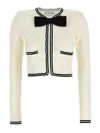 Self-portrait Beige Cardigan With Bow Detail On The Front And Contrasting Trims In Cotton Blend Woman In White
