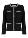 Self-portrait Black Crewneck Sequin Cardigan In Black