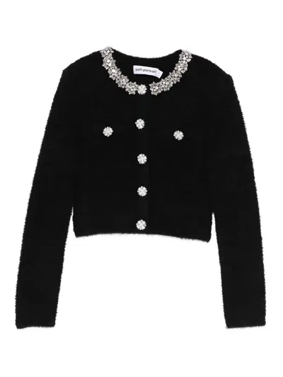 Self-portrait Black Crystal Trim Cardigan