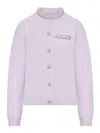 Self-portrait Cardigan With Crystal Finishes In Purple