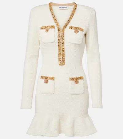 Self-portrait Lurex Knit Mini Dress In Beige