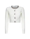Self-portrait Alpaca Mixed Cardigan With Rhinestones In White
