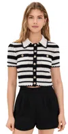 Self-portrait Cream And Black Striped Crochet Top Cream Black In Cream Black