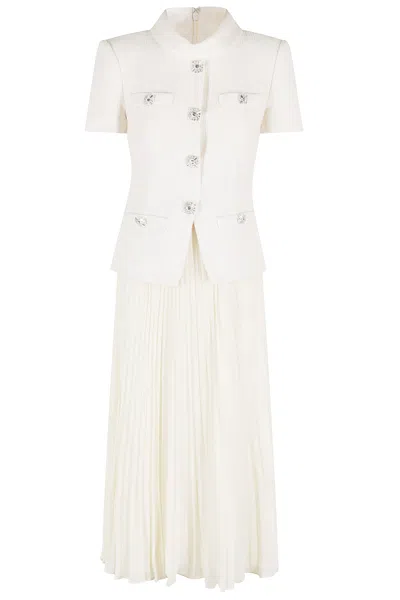 Self-portrait Cream Boucle Collared Midi Dress In White