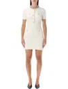 Self-portrait Cream Bouclé Knit Mini Dress With Crystal Buttons In White