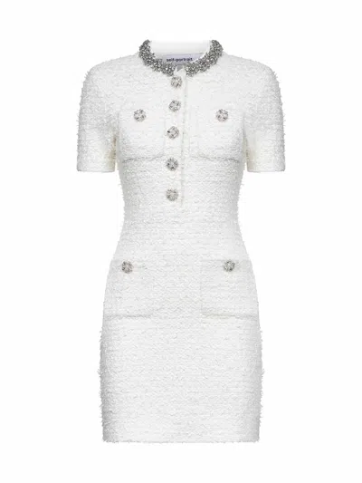Self-portrait Cream Bouclé Knit Minidress In White