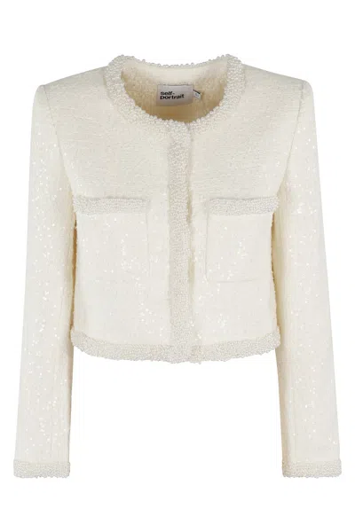 SELF-PORTRAIT SELF-PORTRAIT CREAM BOUCLE PEARL TRIM JACKET