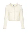 Self-portrait White Crewneck Jacket With Sequin And Faux-pearls Embellishments In Tech Fabric Woman In White