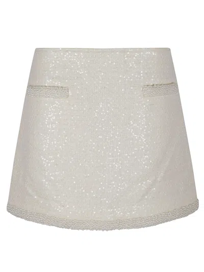 Self-portrait Cream Boucle Pearl Trim Mini Skirt In White