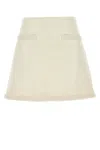 Self-portrait Beige Textured Skirt With Pearl Embellishments