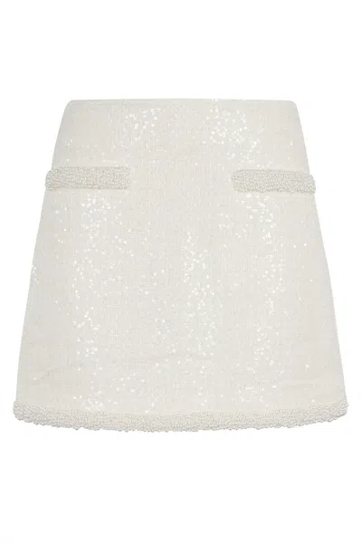 Self-portrait Cream Boucle Pearl Trim Mini Skirt In White