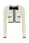 Self-portrait Ivory Bow Jacquard Knit Cardigan In Cream