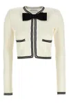 Self-portrait Beige Cardigan With Bow Detail On The Front And Contrasting Trims In Cotton Blend Woman