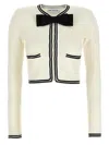 Self-portrait Beige Cardigan With Bow Detail On The Front And Contrasting Trims In Cotton Blend Woman In Neutral