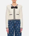 Self-portrait Beige Cardigan With Bow Detail On The Front And Contrasting Trims In Cotton Blend Woman In Beige